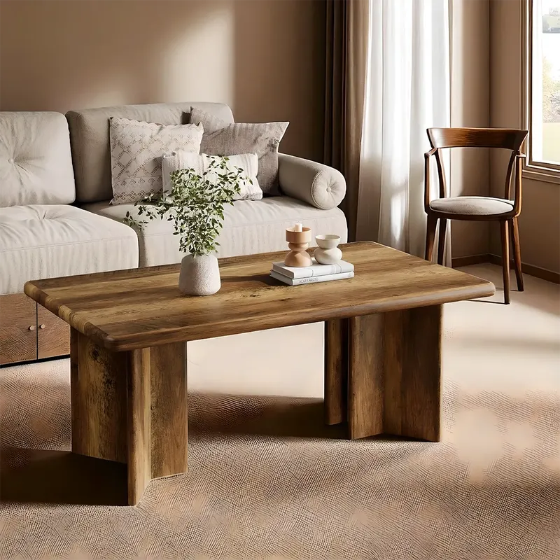 Natural Wood Tea Table – Column Leg Modern Rustic