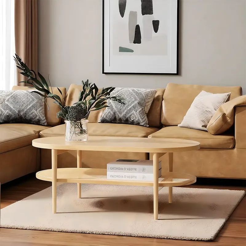Natural Oak Oval Coffee Table – Compact Rustic Design