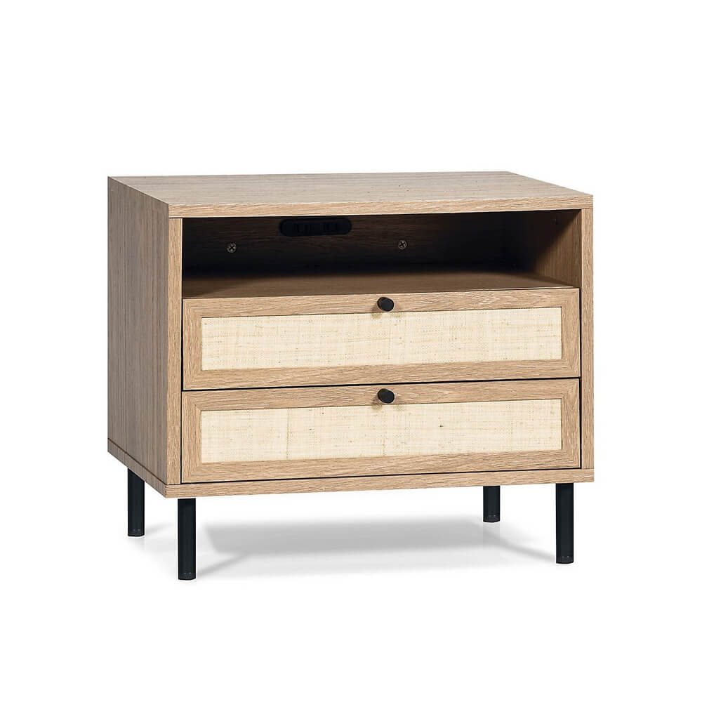 Mila Nightstand with 2 Drawers & Shelf